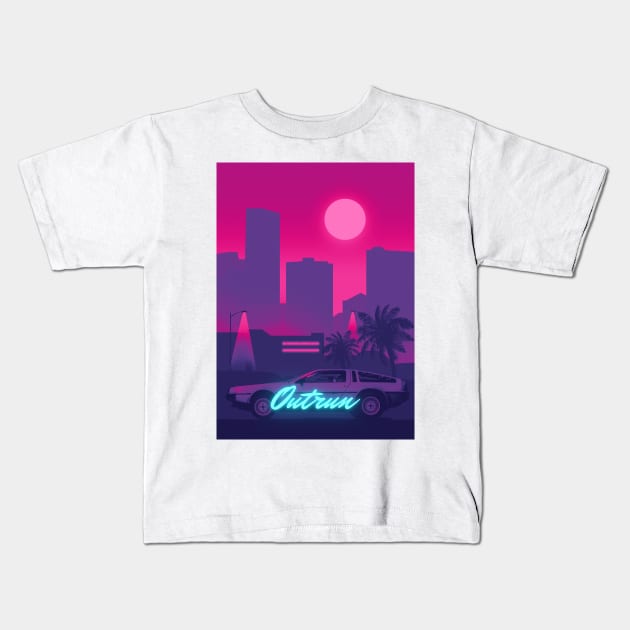 Outrun Night city Kids T-Shirt by mrcatguys